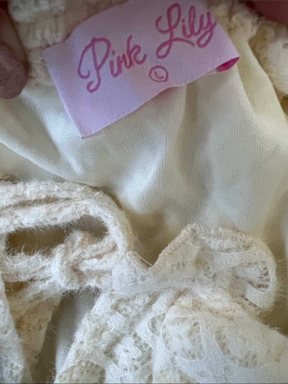 Pink Lily Cream Lace Peasant Blouse with Ruffle Hem - Picture 3 of 6